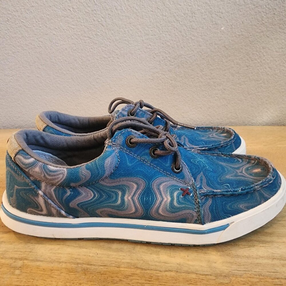 Twisted X Kicks Shoes Womens Size 7 Blue Gray Marble Canvas Moc Toe WCA0063